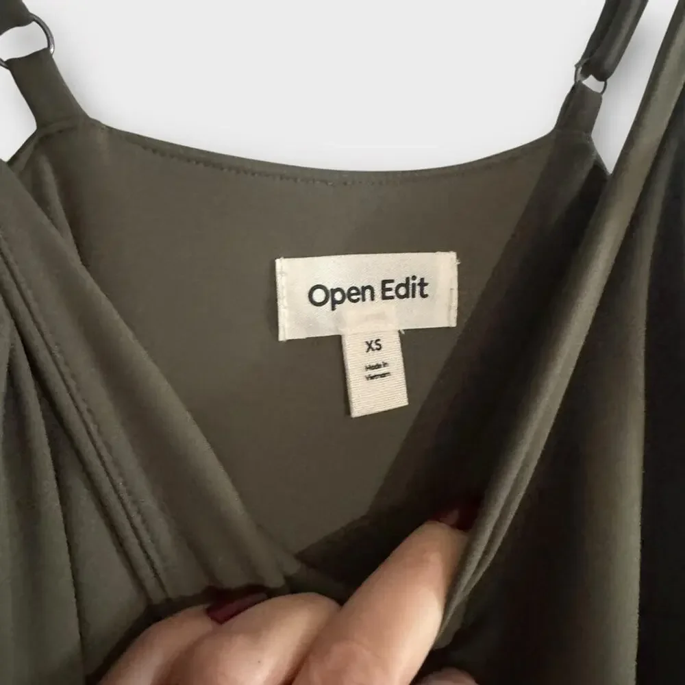NEW Open Edit Smooth Edit Strappy Midi Slipdress, Olive Green Midi Dress, XS - Picture 6 of 12